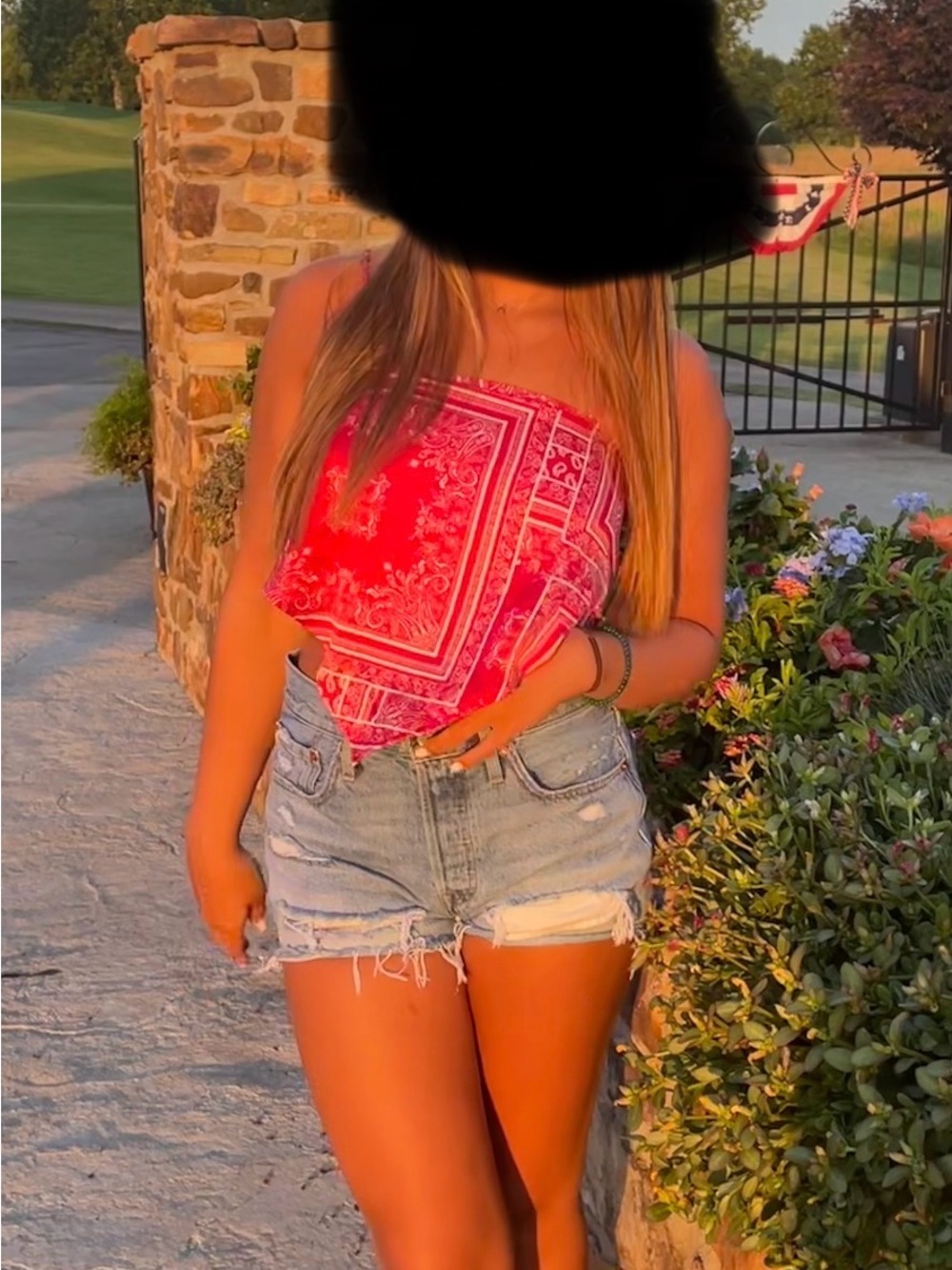 Source Unknown Red Bandana-Print Strapless Crop Top